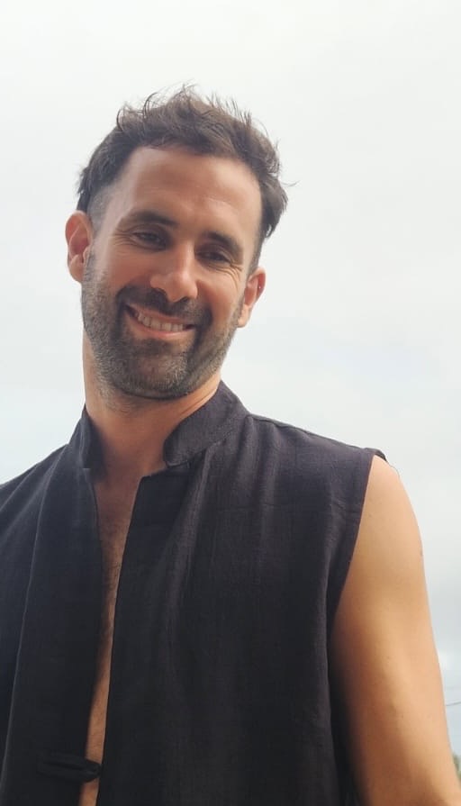 Juan wearing a SOICHU black vest at the School of Unified Healing, Ubud