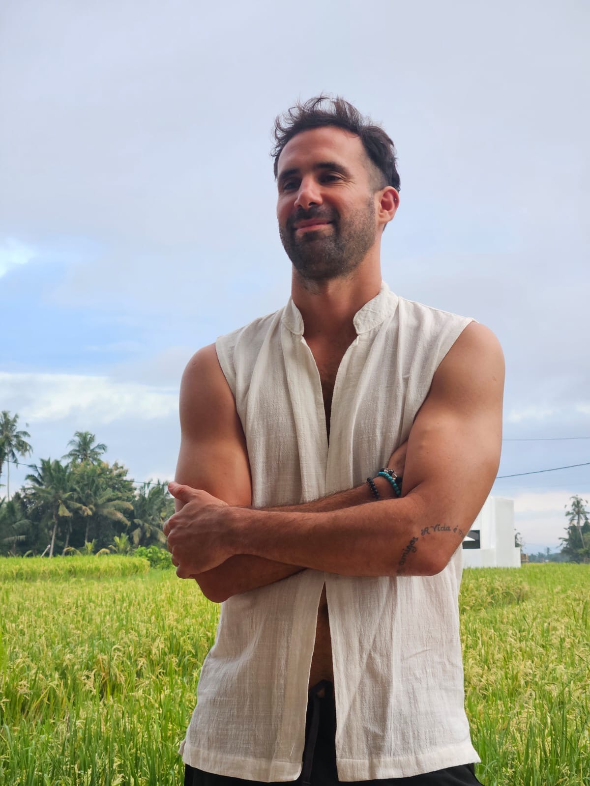 Juan wearing a SOICHU vest at the School of Unified Healing, Ubud